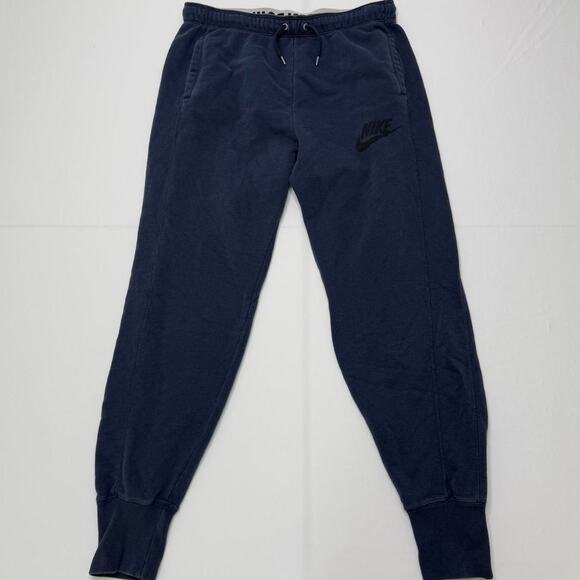 Nike Sweatpants Joggers M Navy Just Do It Waistband Drawstring Cuffed Pants - Picture 1 of 6